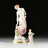 TWO MEISSEN POLYCHROME PAINTED PORCELAIN FIGURES, UNDERGLAZE AND INCISED MARKS, 19TH/20TH CENTURY,