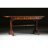 A FINE ENGLISH REGENCY ROSEWOOD AND MAHOGANY LIBRARY DESK, WILLIAM IV (1830-1837), the rectangular