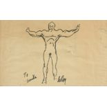 LEROY NEIMAN (American 1921-2012) A DRAWING, "Nude Male Bodybuilder," marker on paper, signed L/