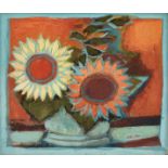 DAVID ADICKES (American/Texas b. 1927) A PAINTING, "Sunflowers," 1970, oil on board, signed L/R