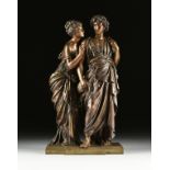 after MATHURIN MOREAU (French 1822-1912) A SCULPTURE, "Orpheus and Eurydice," parcel gilt