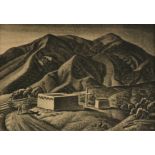 ALEXANDRE HOGUE (American/Texas 1898-1994) A PRINT, "Penitente Morada," 1941, aquatint on paper,