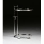 AN EILEEN GRAY ADJUSTABLE GLASS AND CHROME CIRCULAR SIDE TABLE, MODEL NUMBER 1027, 1960s/1970s,