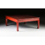 A MODERN CHINOISERIE RED VARNISHED AND SILVER LEAF COFFEE TABLE, LATE 20TH CENTURY, the