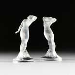 A PAIR OF VINTAGE LALIQUE STANDING NUDE BEAUTY FIGURINES, "Danseuse Bras BaissÃ©" and "Danseuse bras