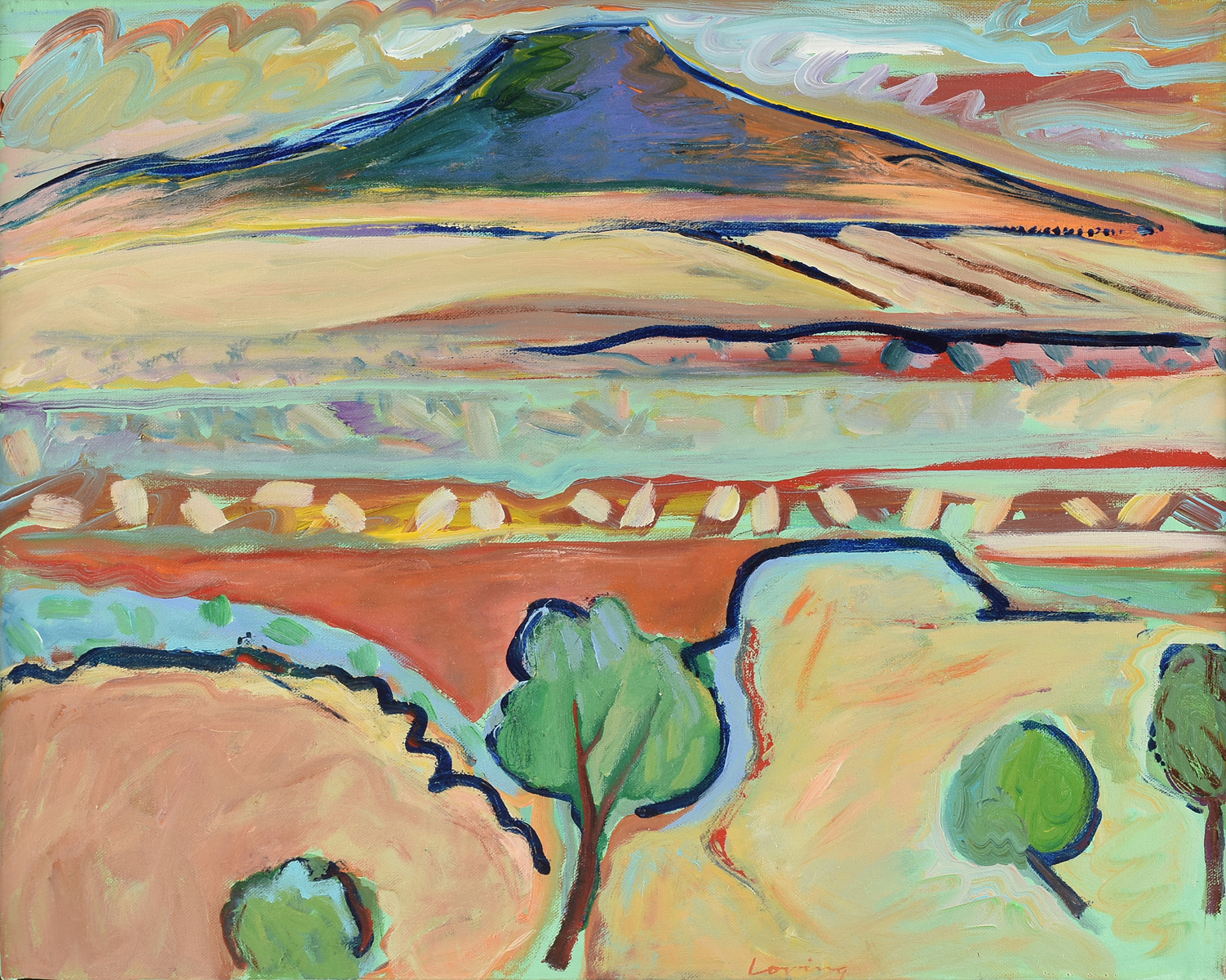 REG LOVING (American 20th/21st Century) A PAINTING, "Southwest Landscape," oil on canvas, signed L/