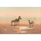 BRIAN SCOTT DAWKINS (South African b. 1949) A PAINTING, "Zebras in the Dust," JUNE 17, 1998, oil