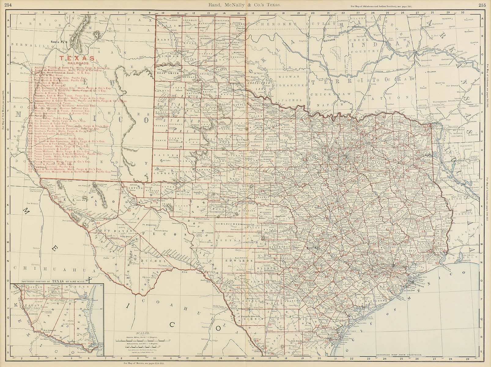 AN ANTIQUE MAP, "Rand McNally & Co.'s Texas," CHICAGO, CIRCA 1892, color engraving on paper, a