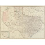 AN ANTIQUE MAP, "Rand McNally & Co.'s Texas," CHICAGO, CIRCA 1892, color engraving on paper, a
