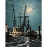 JAMES L. KENDRICK III (American/Louisiana 1946-2013) A PAINTING, "Moonlit Shrimp Trawler Boat,"