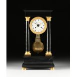 A CHARLES X ORMOLU MOUNTED POLISHED BLACK MARBLE PORTICO CLOCK, BY ANTOINE NOSEDA, MARSEILLE, 1820s,