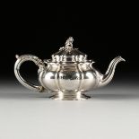 A GEORGE IV STERLING SILVER TEAPOT, HALLMARKED PAUL STORR, LONDON, 1828, of melon form with a hinged