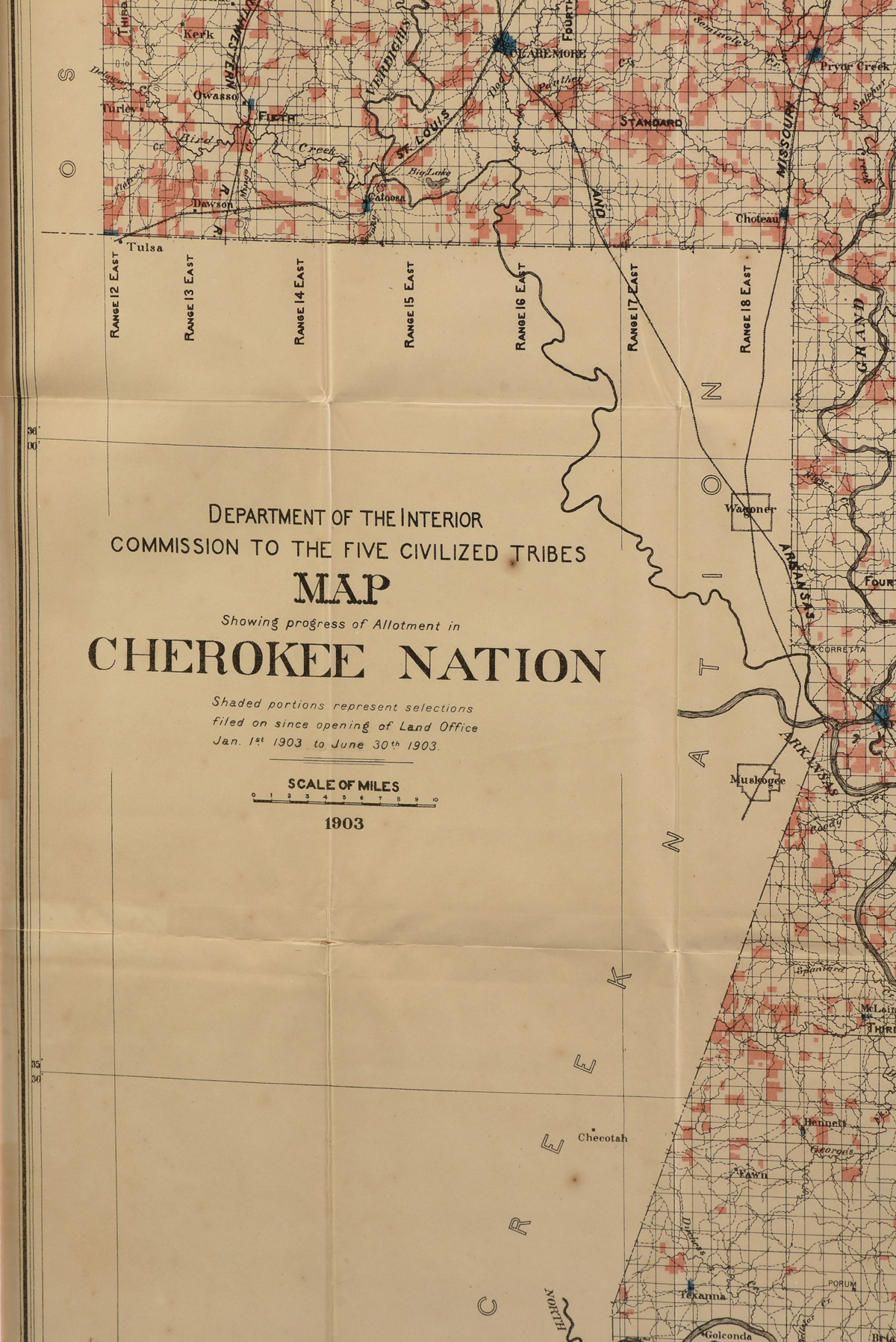 AN ANTIQUE MAP, "Department of the Interior Commission to the Five Civilized Tribes, Map Showing - Image 3 of 8