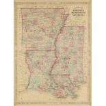 AN ANTIQUE AMERICAN RECONSTRUCTION ERA MAP, "Johnson's Arkansas, Mississippi, and Louisiana," NEW