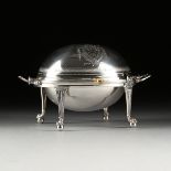 AN ENGLISH EDWARDIAN SILVERPLATE ENGRAVED VEGETABLE WARMING DISH, WILLIAM HUTTON & SONS, LONDON,