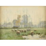 WILLEM STEELINK I (Dutch 1826-1913) A PAINTING, "Sheep Watering by the Treeline," watercolor on