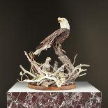 A BOEHM PORCELAIN "SYMBOL OF FREEDOM" BALD EAGLE GROUP, SIGNED, 1982, hand painted in naturalistic