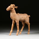 AN ANTIQUE CARVED WOOD GOAT SCULPTURE, 19TH CENTURY, life size painted gesso and carved wood,