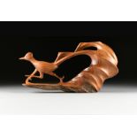 J. CHRISTOPHER WHITE (American 20th/21st Century) A SCULPTURE, "Roadrunner," carved juniper wood,