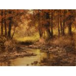 LASZLO NEOGRADY (Hungarian 1896-1962) A PAINTING, "Stream in Fall Landscape," oil on canvas,