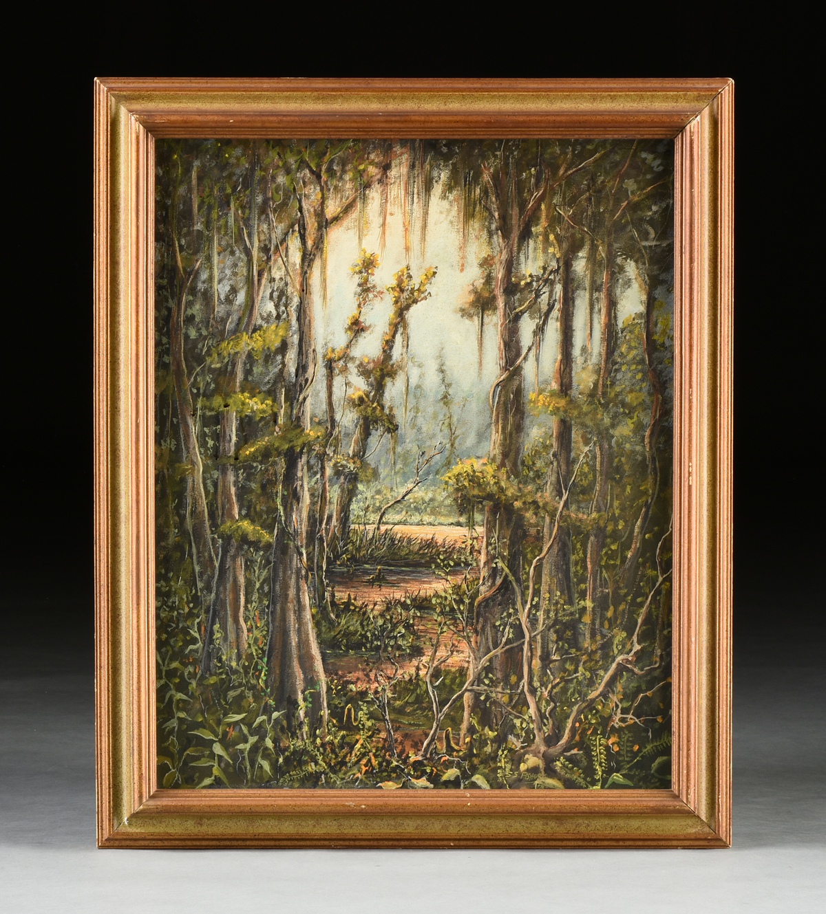 S.S. FISHER (American 20th Century) A PAINTING, "Sunlight in the Deep Swamp," oil on canvas, - Image 3 of 14