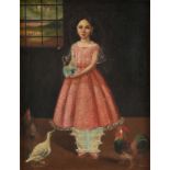 HORACIO RENTERÃA ROCHA (1912-1972) A PAINTING, "Girl in Pink Dress Holding Water," oil on canvas,