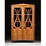 A BIEDERMEIER WALNUT AND CHERRY GLAZED SALON DISPLAY CABINET, FIRST HALF 19TH CENTURY, the pointed