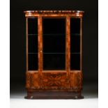 AN ART DECO ROSEWOOD AND FIGURED WALNUT GLAZED DISPLAY CABINET, 20TH CENTURY, the stepped flat crown