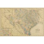 AN ANTIQUE MAP, "Map of Texas," 1890-1898, color engraving on paper, a page fragment from an