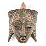 AN AFRICAN BEAD AND COPPER INLAID CRESTED MASK, BALUBA, CONGO, 20TH CENTURY, inlaid with copper
