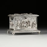 AN ANTIQUE FRENCH SILVERPLATED METAL JEWELRY CASKET, FOR SPANISH MARKET, SIGNED, LAST QUARTER 19TH