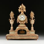 A PROVINCIAL NEOCLASSICAL PARCEL GILT AND PAINTED WOOD MANTLE CLOCK, WORKS BY VINCENTI & CIE, MID