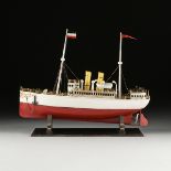 A VINTAGE GERMAN PAINTED TIN STEAM POWERED MODEL BOAT, POSSIBLY BING, CIRCA, 1923, with two masts