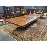 A LARGE AMERICAN THREE PEDESTAL STRIPED OAK EXTENSION DINING TABLE, 20TH CENTURY