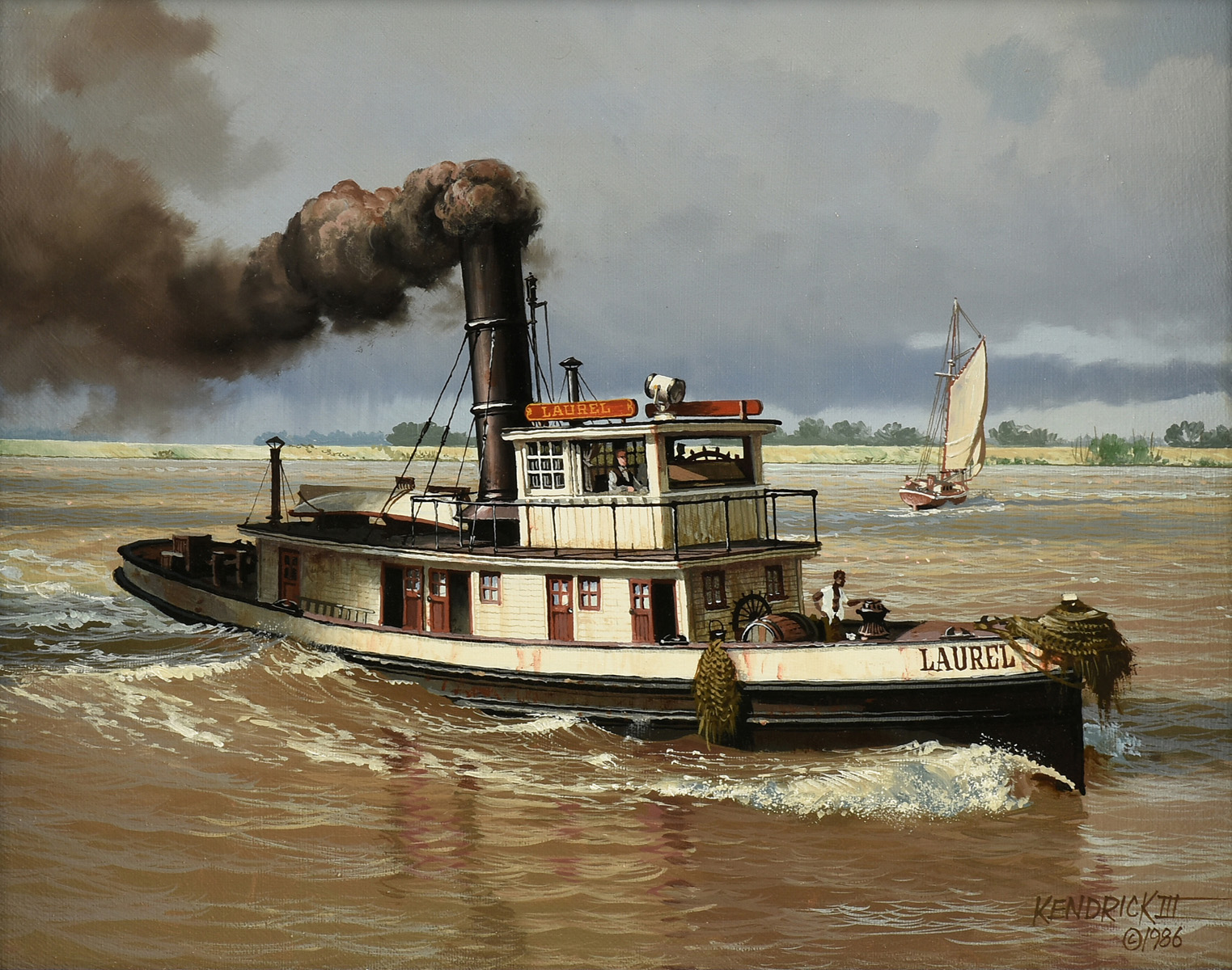 JAMES L. KENDRICK III (American/Louisiana 1946-2013) A PAINTING, "Steam Tug Laurel," 1986, oil on