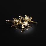A SET OF THREE CARTIER 18K YELLOW GOLD AND DIAMOND GENTLEMAN'S SHIRT STUDS, each designed with the
