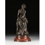 MATHURIN MOREAU (French 1822-1912) A BRONZE SCULPTURE, "Psyche," classically robed and seated