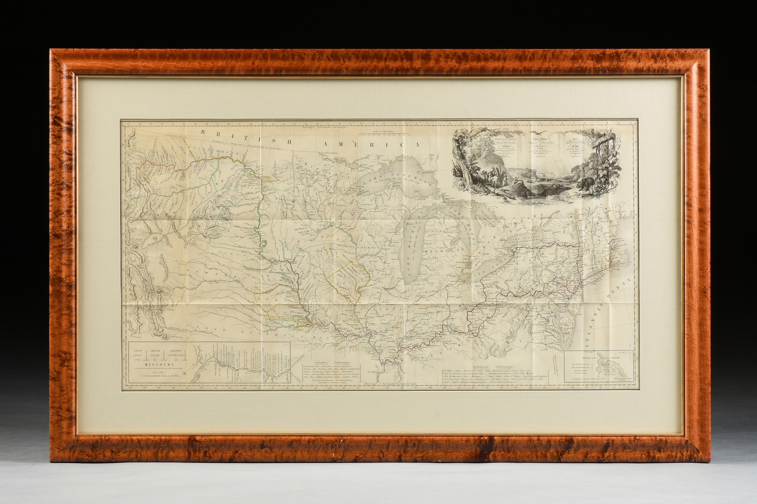 AN ANTIQUE MAP, "Map to Illustrate the Route of Prince Maximilian of Wied in the Interior of North - Image 2 of 9