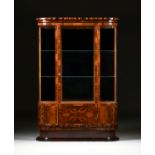 AN ART DECO ROSEWOOD AND FIGURED WALNUT GLAZED DISPLAY CABINET, 20TH CENTURY, the stepped flat crown