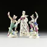A GROUP OF THREE DRESDEN PORCELAIN FIGURINES, GERMANY, 1927-1957, parcel gilt polychrome