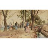 AUGUST LOHR (German/American 1843-1919) A PAINTING, "Mujeres del Canal," MEXICO, 1894, watercolor on