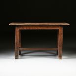 ANTIQUE PROVINCIAL OAK KITCHEN TABLE, 18TH CENTURY, POSSIBLY ENGLISH, the four plank top with capped