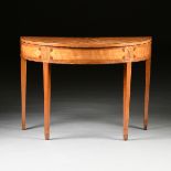 A FEDERAL SATINWOOD AND VARIOUS WOODS MARQUETRY DEMI LUNE GAMES TABLE, POSSIBLY SOUTHERN STATES,