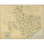 AN ANTIQUE MAP, "Map of Texas," DES MOINES, IOWA, CIRCA 1912, color engraving on paper, a fragment