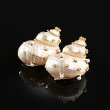 A PAIR OF TRIANON STYLE PEARL AND DIAMOND JEWELED TURBO IMPERIALIS SHELL CLIP ON EARRINGS, mounted
