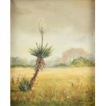 GENE KLOSS (American 1903-1996) A PAINTING, "Blooming Yucca in Landscape," oil on canvas, signed L/R