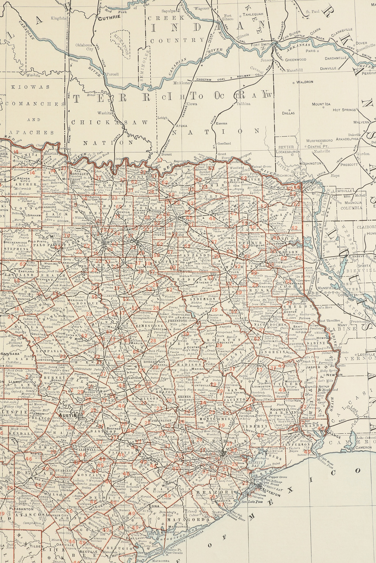 AN ANTIQUE MAP, "Rand McNally & Co.'s Texas," CHICAGO, CIRCA 1892, color engraving on paper, a - Image 3 of 7