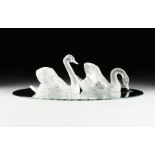 A PAIR OF LARGE LALIQUE CRYSTAL SWANS AND MIRROR PANEL, ENGRAVED SIGNATURE, 20TH CENTURY, each