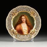 A ROYAL VIENNA STYLE PORCELAIN PLATE WITH PORTRAIT OF AN AMBER HAIRED BEAUTY, "Elegie," DRESDEN,