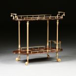 AN ITALIAN GILT METAL AND FAUX GOATSKIN LAMINATE BAR CART, LABELED, MILAN, 20TH CENTURY, in the